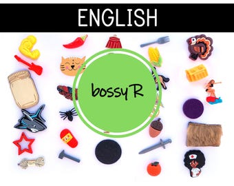 Green series - set 4 - bossy R - R controlled vowels - Montessori language miniatures - 30 objects
