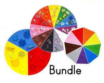 SET cercles colorés de tissu coton Montessori Boîte de couleurs 1, 2 et 3 - classer les couleurs