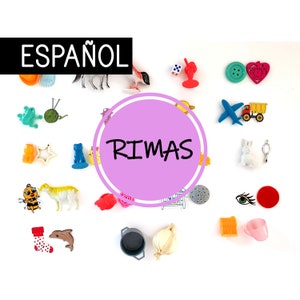 Rhyming words SPANISH for Montessori language basket material objects miniatures homeschool