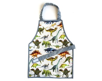 1-6 Waterresistant Montessori apron - cotton OEKO TEX- dinos dinosaurs - toddler kid child- The best Montessori apron