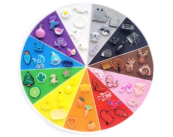 Montessori color box 2, Color Sorting Set, Fabric Color Wheel with Miniatures, Primary and Secondary Colors Toy