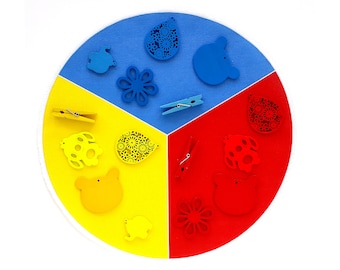 color sorting fabric circle - classification of Montessori color box 1- color sorting set - montessori color box objects