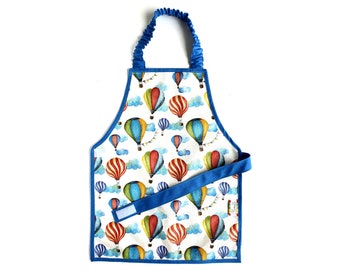 1-12 Waterresistant Montessori apron - laminated organic cotton - hot-air balloons - toddler boy girl - The best Montessori apron