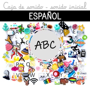ABC Spanish 27, 50 or 100 alphabet objects, Montessori sound box miniatures, white series language. best selling bestseller homeschool