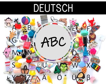 ABC German 30 or 100 alphabet objects, Montessori sound box miniatures, white series language. best selling bestseller homeschool