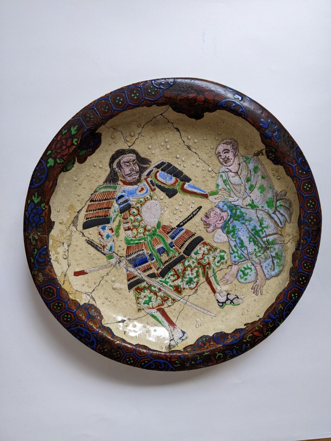 Japanese Ceramic Bowl Samurai Painting Moriage Edo Period Etsy