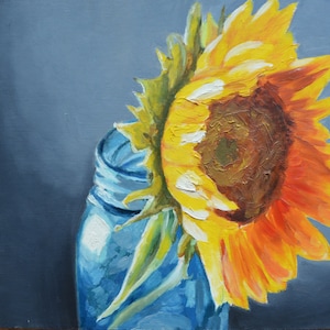 Ukrainian yellow sunflower in a blue jar | Ukrainian flag | Vyshyvanka | Ukrainian Embroidery | Oil Painting | Art | Wall art | Flower
