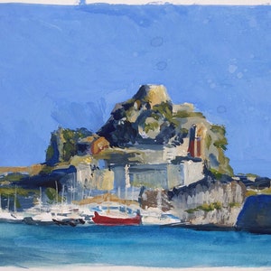 Vecchia fortezza dell'isola di Corfù / Pittura / Artista ucraino / Pittura ad acquerello / Pittura originale / Grecia / Pittura ad acquerello su carta