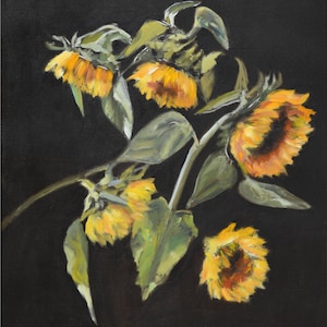 Sunflowers on the dark background | Ukrainian artist | Original Painting | Oil Painting | Painting by Anna Brazhnikova | Oil on Canvas