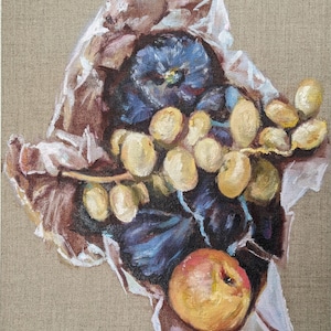 Figs, dates and a peach | Ukrainian artist | Original oil painting | Still Life Fruits | Realistic | Contemporary Painting On Canvas | Home