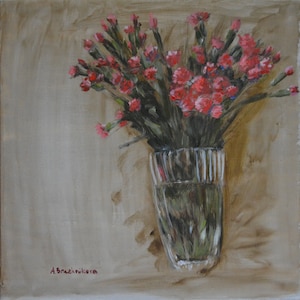 Flores rosadas en jarrón / Artista ucraniano / Pintura al óleo original / Decoración del hogar / Arte floral / Pintura de amor / Idea de regalo / Por Anna Brazhnikova