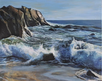 | de l’océan Atlantique Artiste ukrainien | Peinture originale | Peinture à l’huile | Eau claire | Huile sur toile | Ocean Wave | Œuvre d’art | | maritime Côte