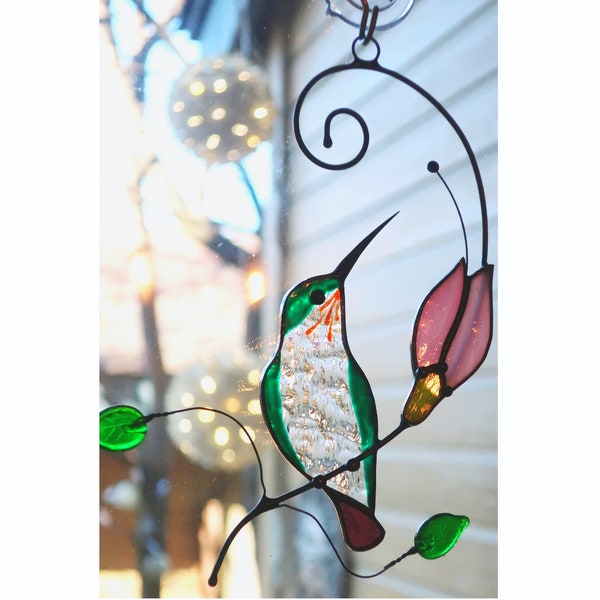 Hummingbird stained glass /Hummingbird gift Custom stained /Window Hangings Decor /Mother's Day gift /Father's Day gifts