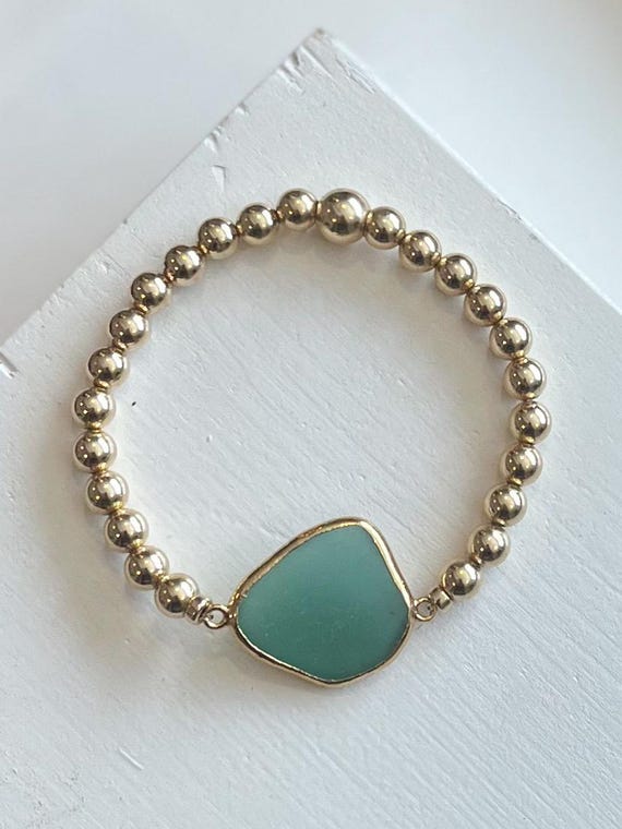 Sea Glass Bracelet, Gold filled   Sea Glass Bracelet,  Sea Glass Beaded Bracelet