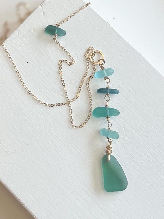 Sea Glass Layering Necklace, Gold filled  Sea Glass , Elevated Sea Glass Necklace