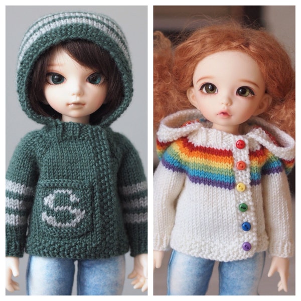 Modèle de tricot de pull maison pour poupées articulées Littlefee (versions couleur arc-en-ciel et école)