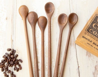 Handcarved Skinny 11" Walnut Bar Spoon, French Press Coffee Stirrer, Smoothie Spoon, USA Vermont Made Gift, Walnut Wood, Housewarming Gift