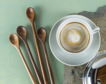 Hand Carved Walnut Wood Bar Spoon, French Press Coffee Stirrer, Tall Iced Tea Spoon, Smoothie Spoon, Cocktail Spoon, Farmhouse Kitchenware