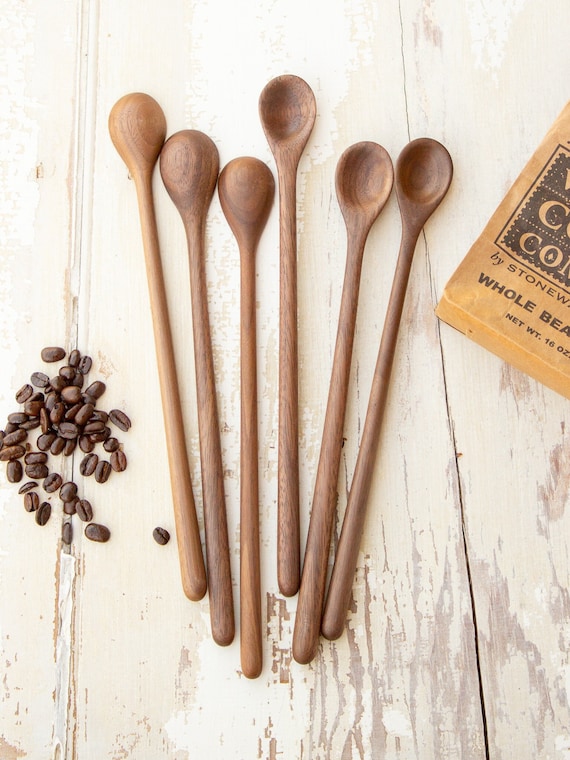 Hand Carved Wooden Bar Spoon, French Press Coffee Stirrer, Iced Tea,  Smoothie Spoon, USA Vermont Made Gift, Walnut Wood, Farmhouse Kitchen 