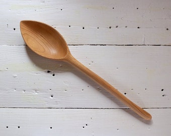 Hand-carved serving spoon, tulip-shaped wooden spoon,  handmade in cherry wood, round sturdy handle, USA Vermont-made, locally sourced wood