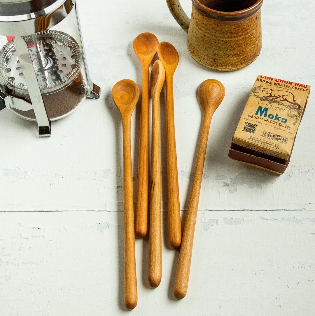 Hand Carved Wooden Bar Spoon, Iced Tea Spoon, French Press Coffee