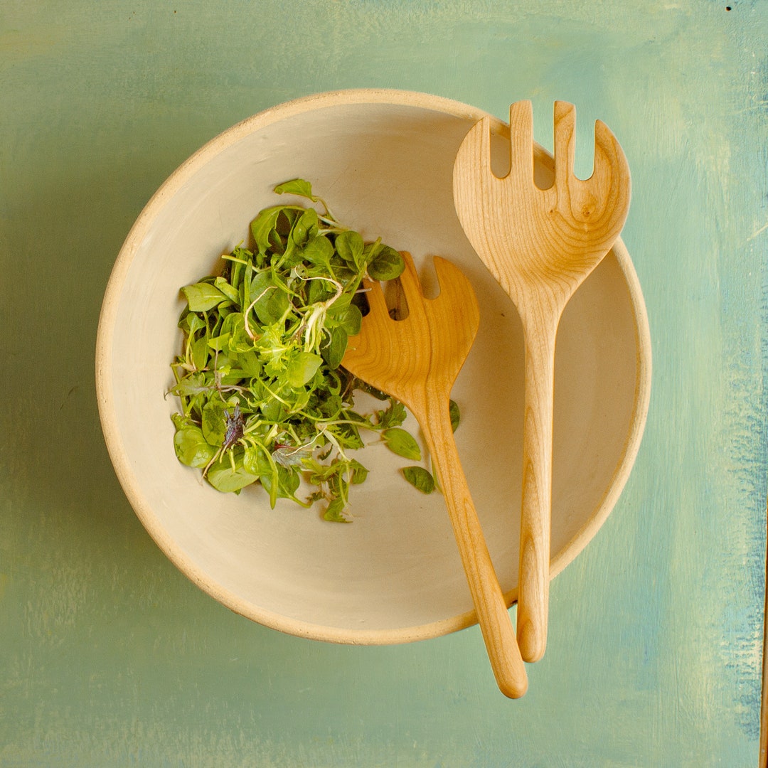 Wooden Salad Server Set Hand Carved Salad Spoons Serving Etsy