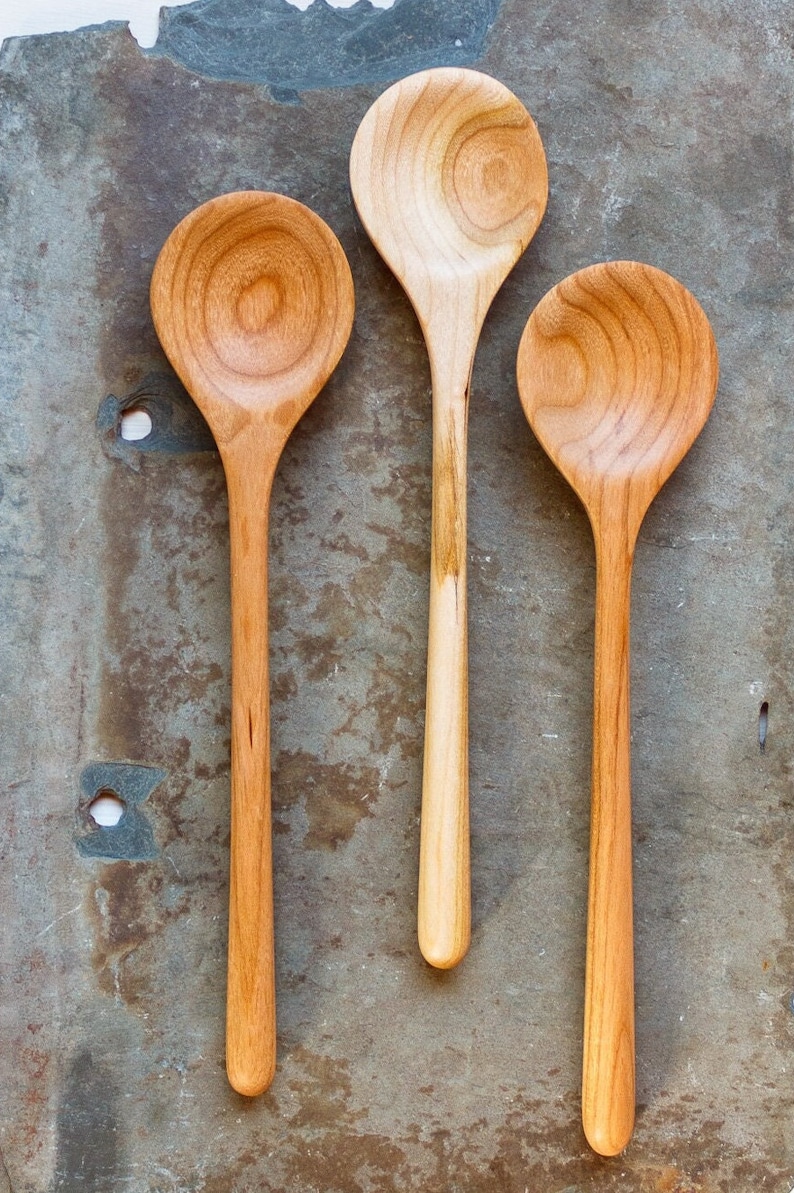 Hand Carved Wooden Spoon, Vermont Walnut or Cherry Wood, Short Tasting Spoon, Condiment Serving Spoon, Foodie Cooking Gift, Hostess Gift image 7
