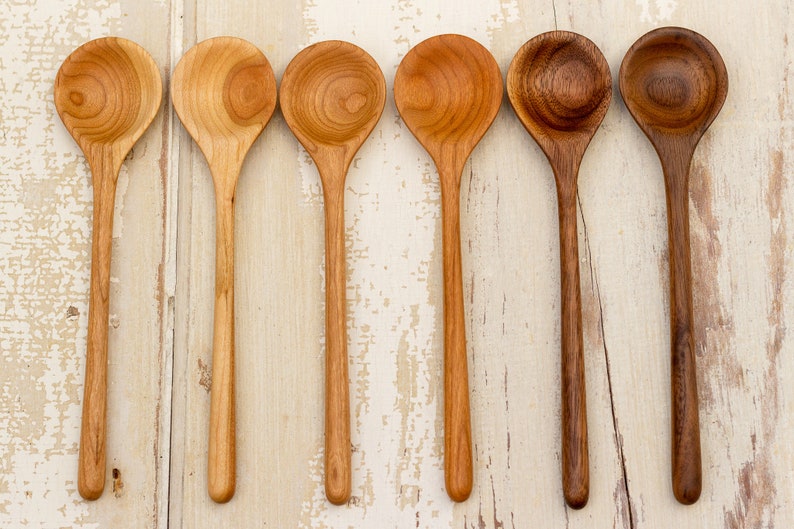 Hand Carved Wooden Spoon, Vermont Walnut or Cherry Wood, Short Tasting Spoon, Condiment Serving Spoon, Foodie Cooking Gift, Hostess Gift image 2