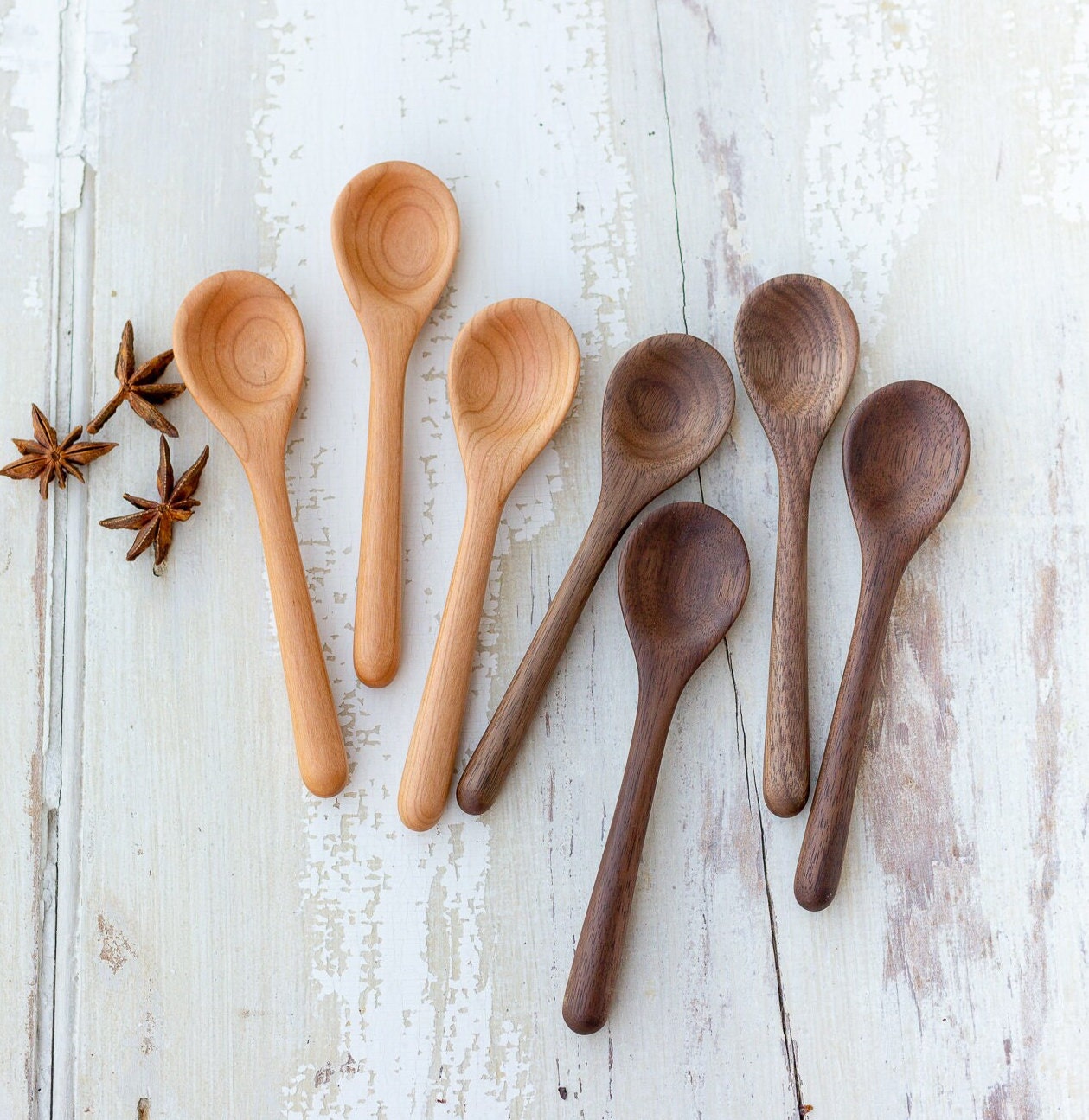 Wooden Spoon for Eating, Fork and Knife Set(6 Pcs), Salad Spoon, Spreader Knife, Serving Spoon, Small Scoops for Canisters, Coffee Spoon, Portable