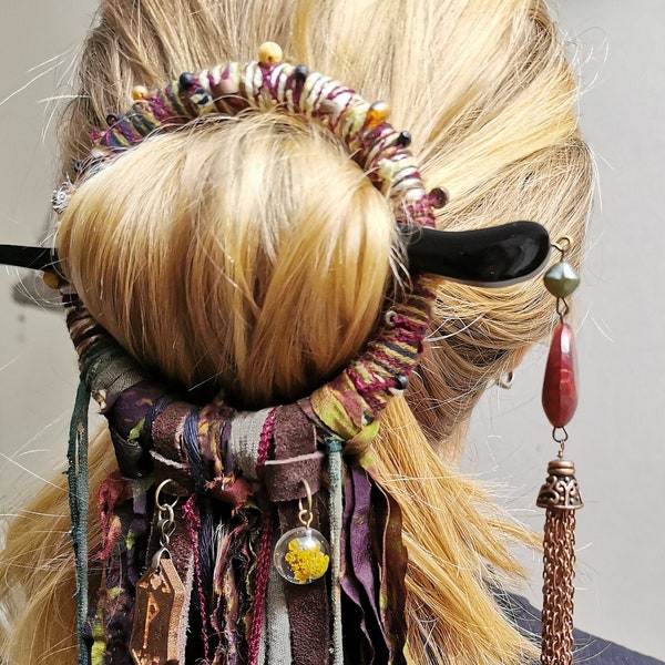 DREADLOCK RING BARRETTE, Clip de cheveux demi-queue de cheval personnalisé, richement décoré dans toutes les couleurs, longueur/taille personnalisée, fabriqué à la main sur commande
