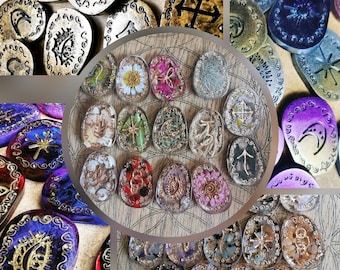 CUSTOM WITCH RUNES, Full Set Of 14 Personalised Divination Tiles/Stones, Your Choice Of Inclusions, Any Colours, Wiccan/Pagan Altar Tool