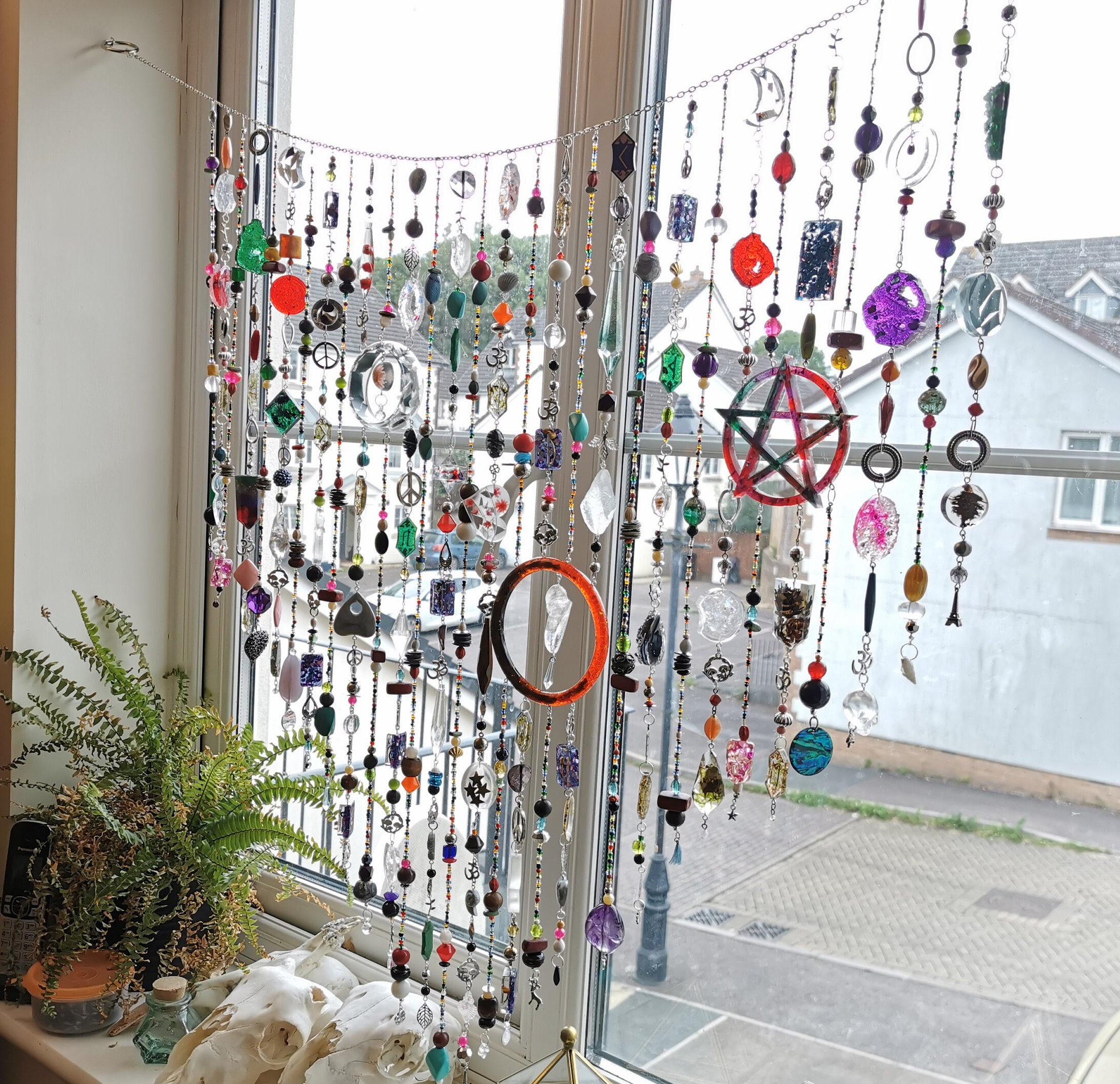 Unique Home Decor, Colorful Beaded Curtain, Boho Chic, Hand Made Beads  Curtain, Suncatcher, Boho Window Décor, Glass Window Hanging 