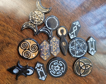 MIXED PAGAN CHARMS, 10x Custom Colour Witchy Symbol Pendants, Personalised With Gold/Silver Detail, Gothic Jewellery Making, Made To Order