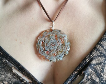METATRON'S CUBE ORGONITE Pendant With Lotus, Personalised Gemstone Necklace, Orgone Sacred Geometry, Your Choice Of Crystals, Custom Colours