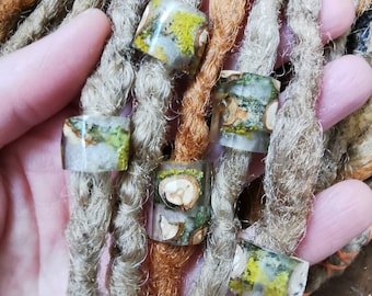 LICHEN DREAD BEADS, Made With Clear Eco Resin & Mossy Wood Twigs, Rustic Natural Dreadlock Decorations, 5-13mm Hole Sizes, Made To Order