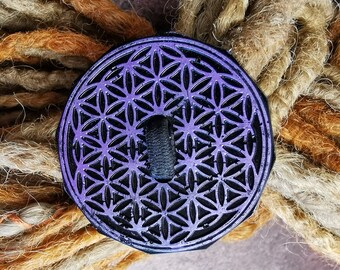 FLOWER OF LIFE Dread Tie, Black & Metallic Purple Dreadlock Band, Heavy Duty Loc Tie, Sacred Geometry Dread Toggle, Made From Eco Resin