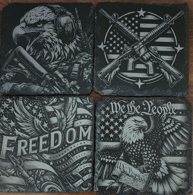Military Slate Coasters | Laser Engraved Eagle, Flag, Freedom Designs ...