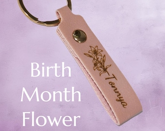 Personalized Birth Flower Keychain
