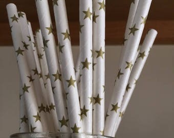 Paper Straws Gold Metallic Star 25