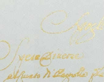 4 Sheets Italian Paper vintage Gold foiled vintage writing design 9 x 12