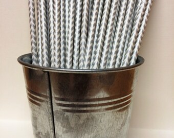 Paper Straws Metallic Silver Gray Chevron 25