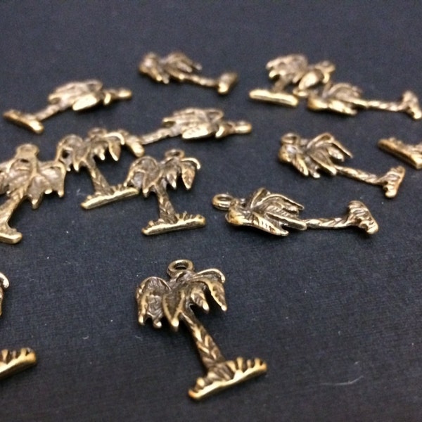 Set of 10 Brass Gold Palm Tree Charms, Perfect for Invitations, Place Cards, Table Numbers, Favors, Beach Tropical Weddings, Parties Showers