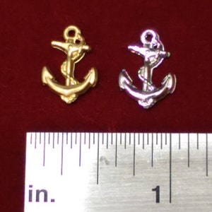 Set of 10 Silver or Gold Anchor Charms, Perfect for Invitations, Place Cards,  Favors, Weddings, Parties, Showers, DIY