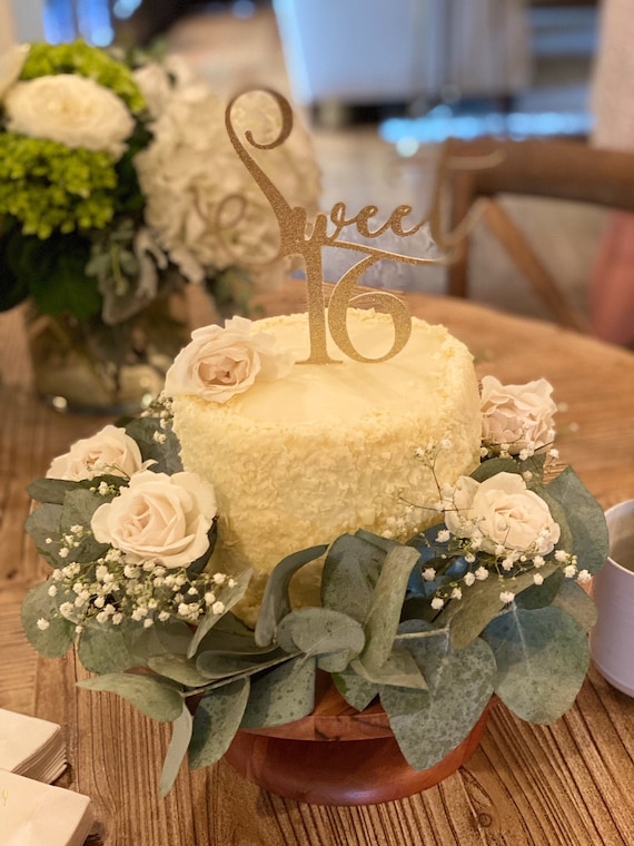 Sweet 16 Gold Glitter Cake Topper – Doppelseitig Glitzernd, Aus Acryl, Ca. 13x13 Cm, Made In USA