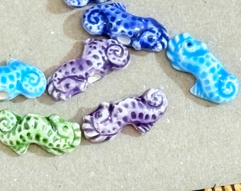 Tiny seahorse Ceramic beads (6) Peru Vintage FREE SHIPPING