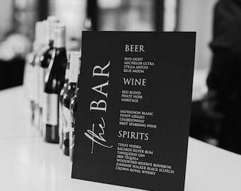 Wedding Party Bar Signage Black with white Print free standing