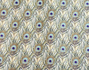 4 Sheets Italian Paper foiled Peacock Feather design 9 x 12