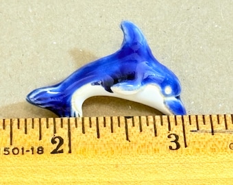 Handcrafted Peruvian Ceramic Dolphin Bead - Blue & White