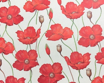 4 Sheets Italian Paper Red poppy design 9 x 12