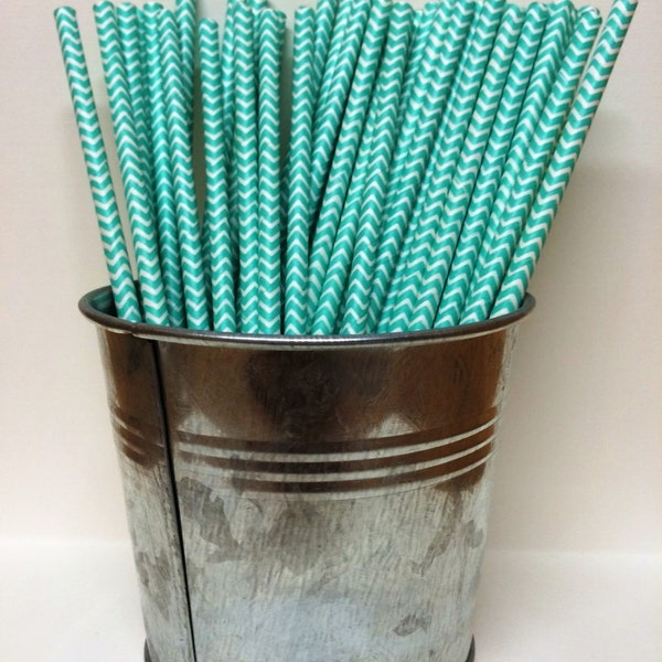 Paper Straws Aqua Teal Chevron 25